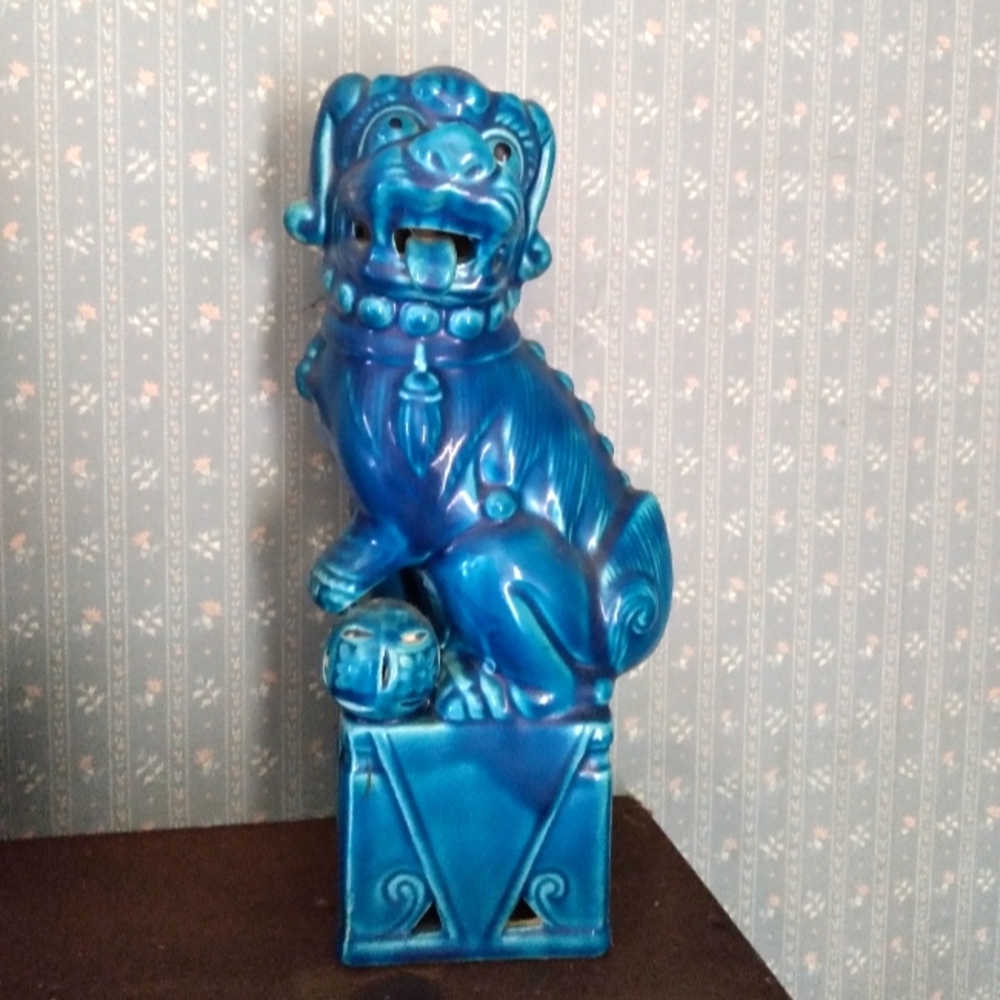 Japanese Ceramic Blue Foo Dog Statue